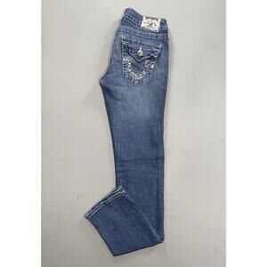 True Religion 'Straight' Distressed Embellished Stretch Denim Jeans. Women's 27